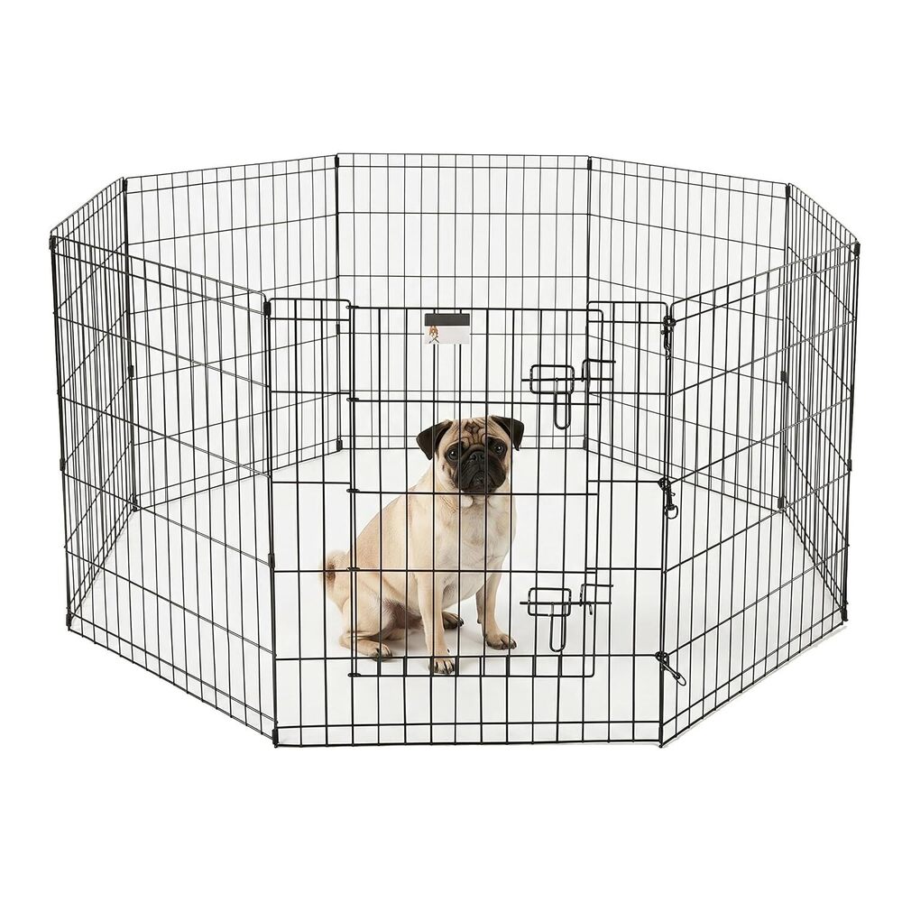Dog Playpen - Foldable Metal Exercise Puppy Play Pen with 8 24x30in Panels